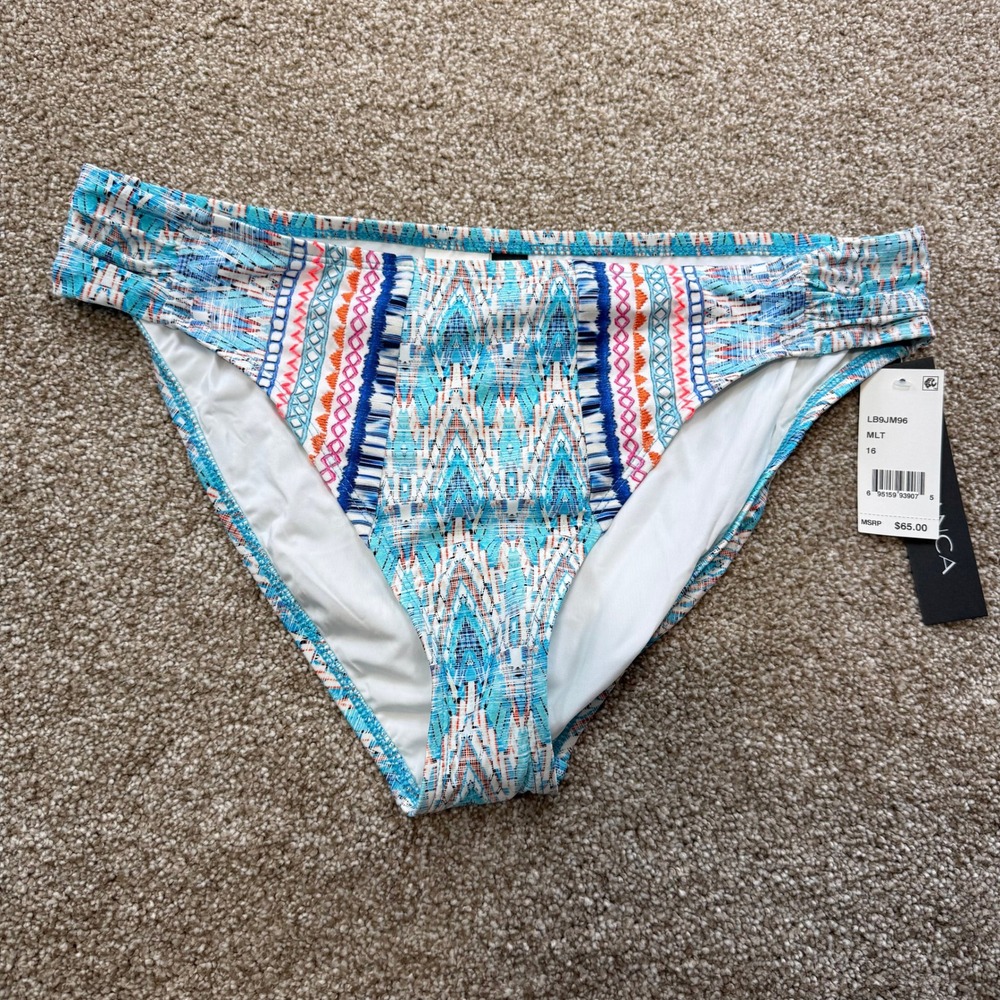 La Blanca LB9JM96 Women Blue Ikat Geometric Hipster Bikini Bottom Size 16 NEW